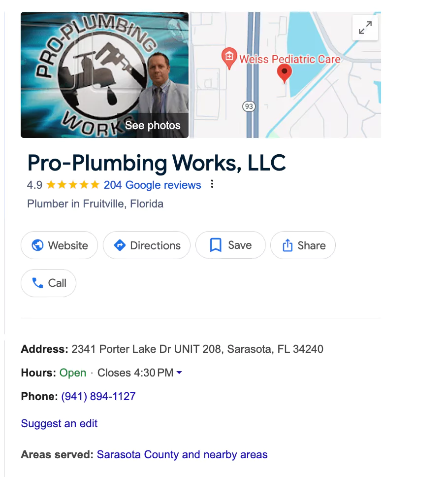 Google Business Profile Example Plumbing