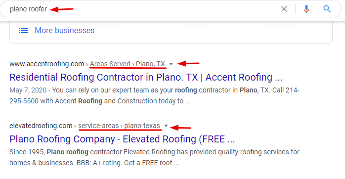 Plano Roofer Organic Search (Screenshot)