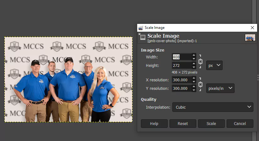 Scale Image Feature on GIMP (Screenshot)